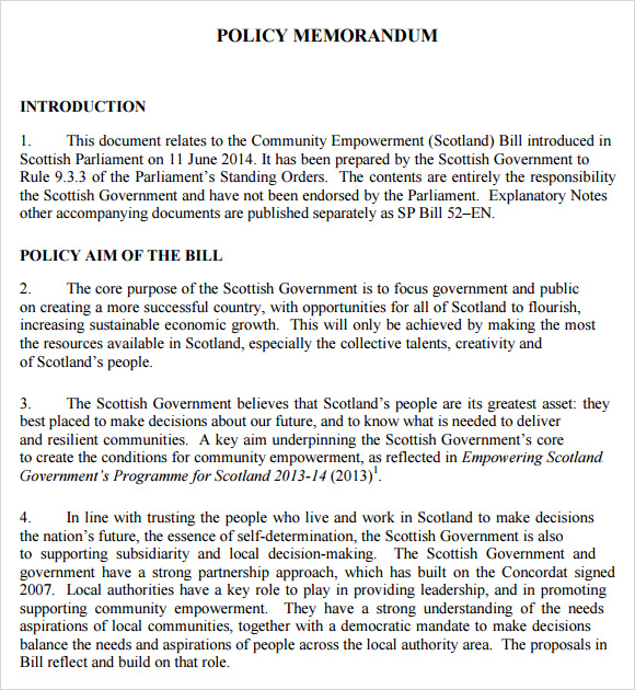 policy memorandum sample