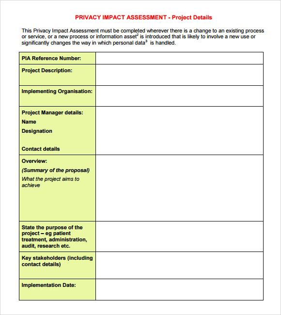 9  Sample Impact Assessment Templates  Sample Templates