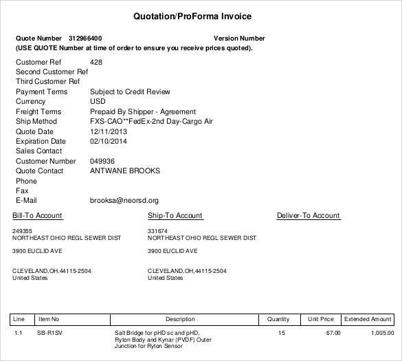 proforma invoice form word Sample Templates Quotation   45 Templates