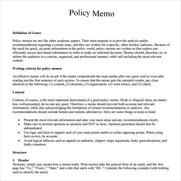 professional policy memo sample