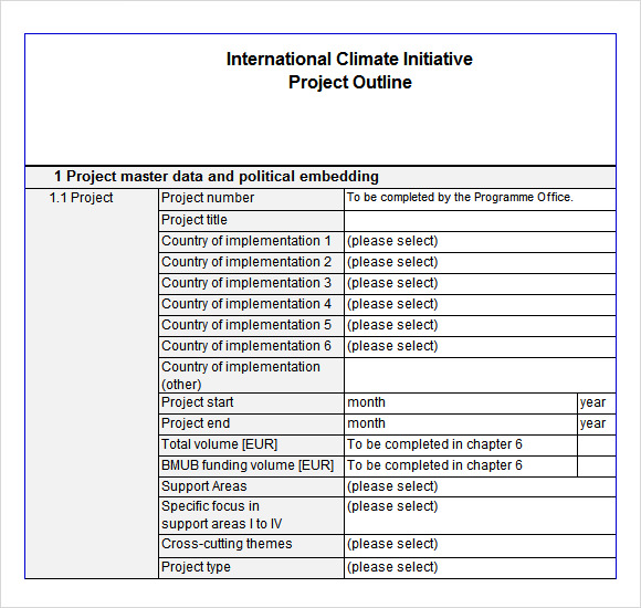 project outline template excel