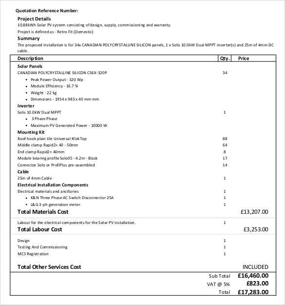 project quotation template