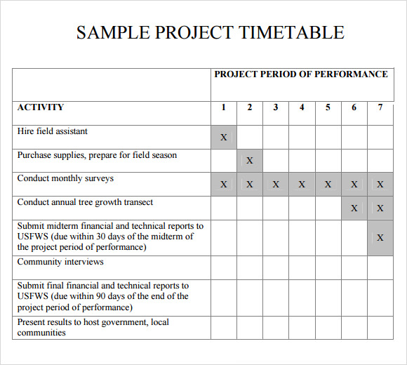 project timetable template