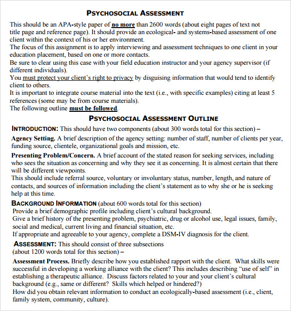 Psychosocial Assessment Report Example