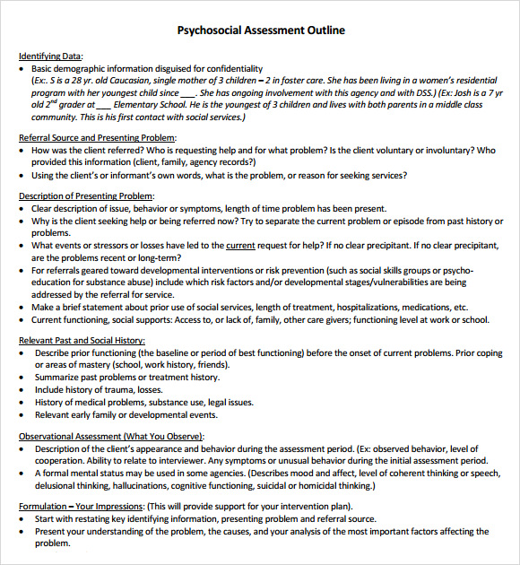 psychosocial assessment outline