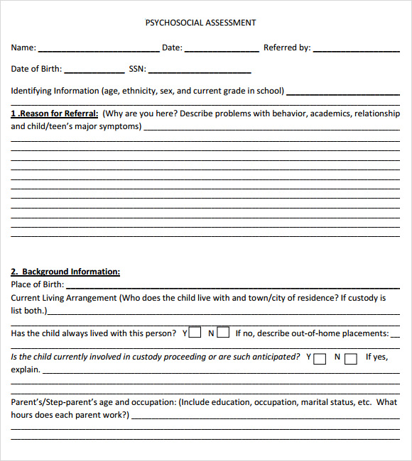 FREE 8+ Sample Psychosocial Assessments in PDF