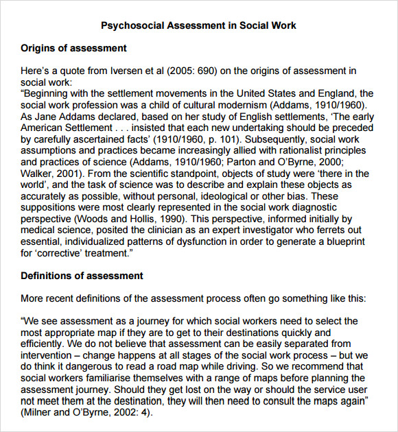 psychosocial assessment template social work