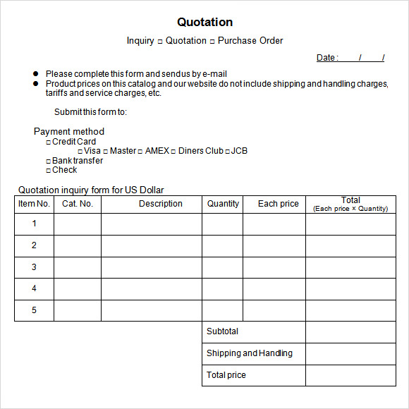 FREE 68  Quotation Templates in Google Docs MS Word Pages PDF