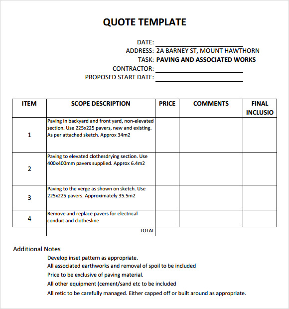 FREE 58 Quotation Templates in Google Docs MS Word 