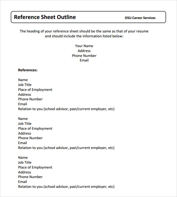 reference sheet example