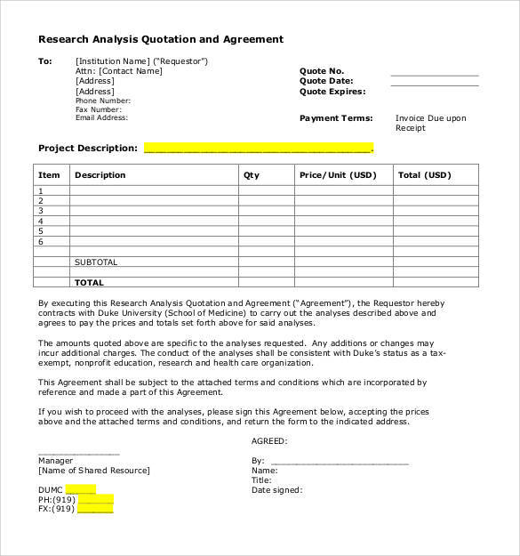 sample agreement quotation letter Excel  DOC,  Templates 52 PDF, Quotation