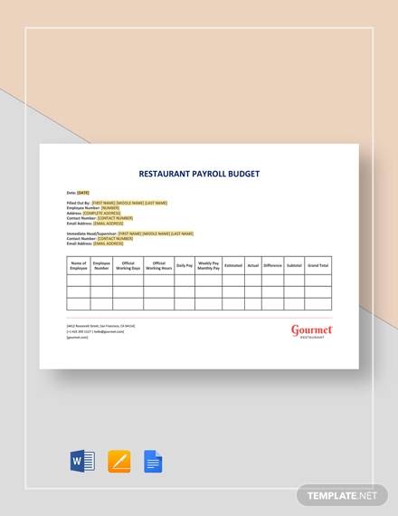 restaurant payroll budget template