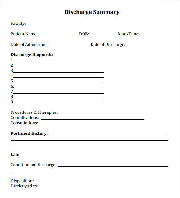 sample discharge summary template