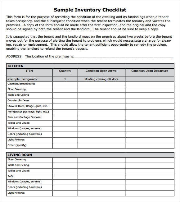 sample inventory checklist template