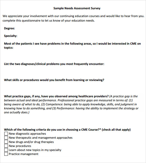 sample needs assessment survey template