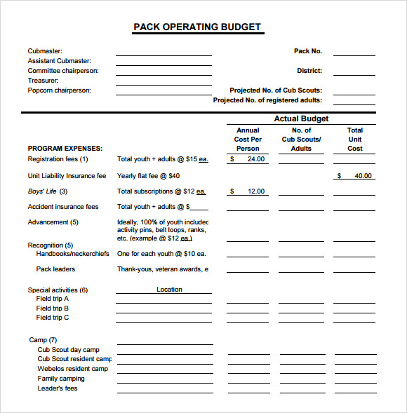 sample operating budget template