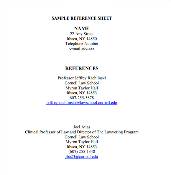 sample reference sheet template