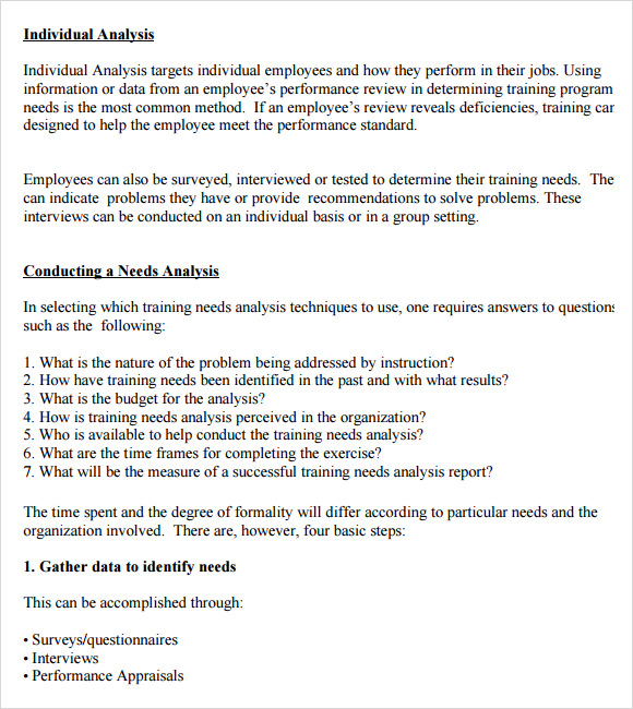 sample training needs assessment template