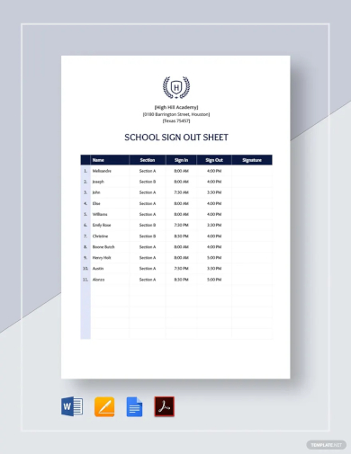 school sign out sheet template