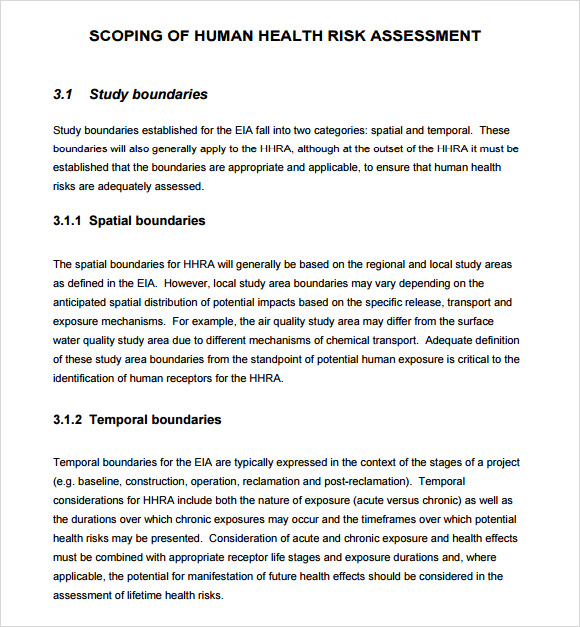 scoping of human health risk assessment