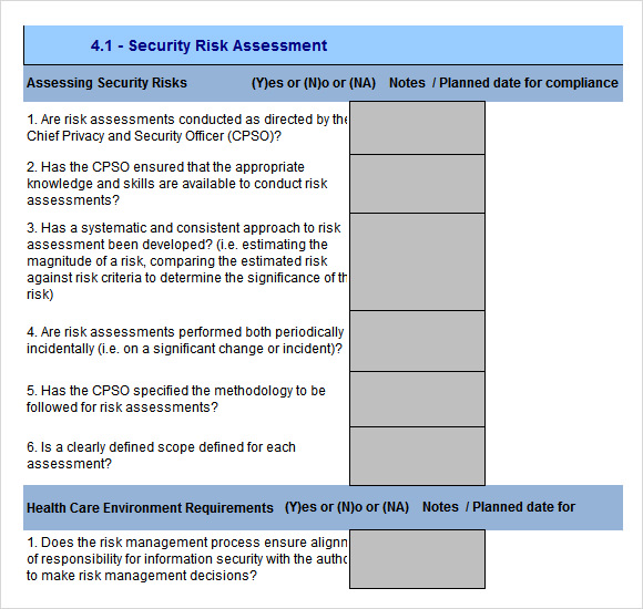 security risk assessment template excel