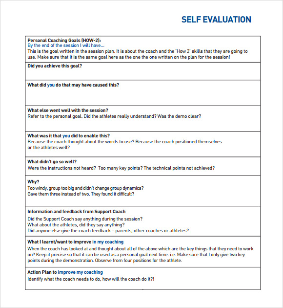 self evaluation template