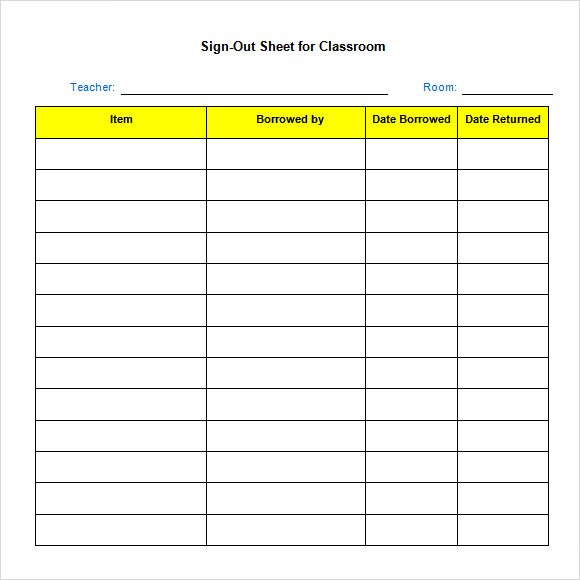 Printable Sign In And Out Sheet