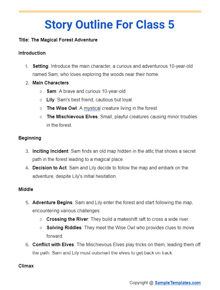 story outline for class 5