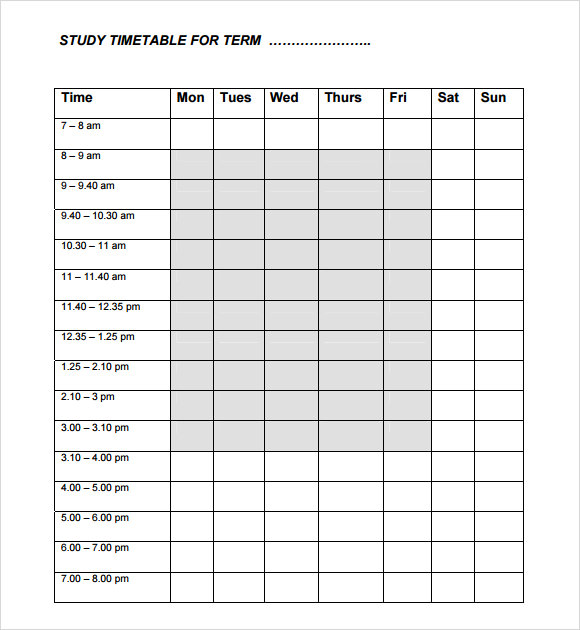 Study Timetable Template For Students Free Timetable Template Printable ...