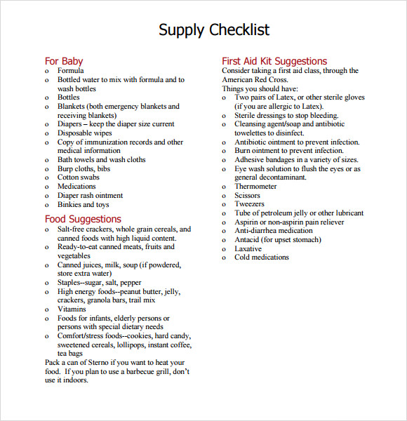 supply checklist template