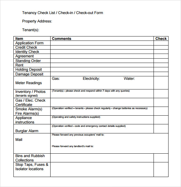 tenant check out form
