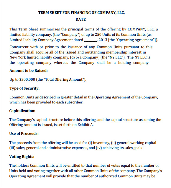 term sheet template free