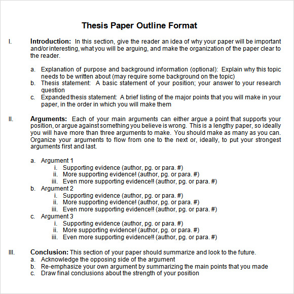 Thesis outline. Thesis example.