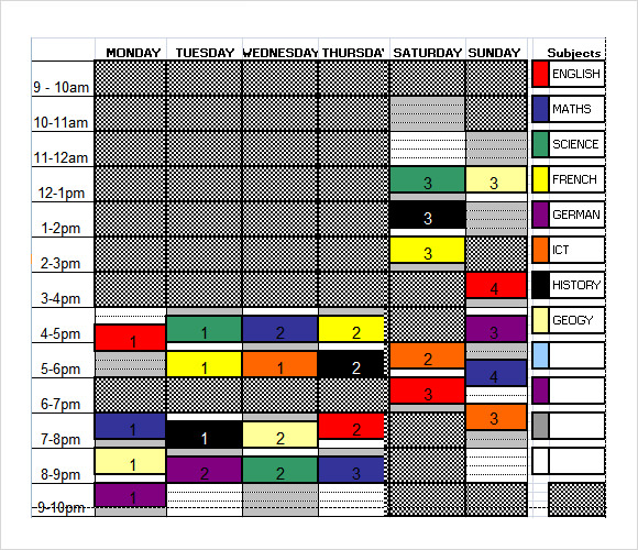 timetable template excel