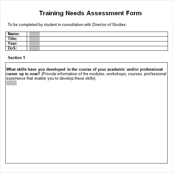 training needs assessment form