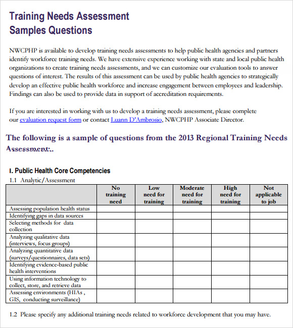FREE 13 Sample Training Needs Assessment Templates In PDF MS Word