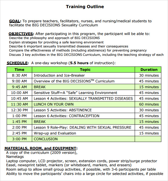 Training Outline Template Free