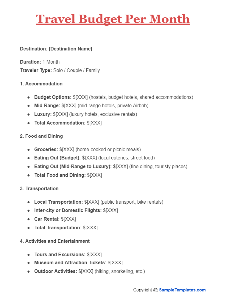 travel budget per month