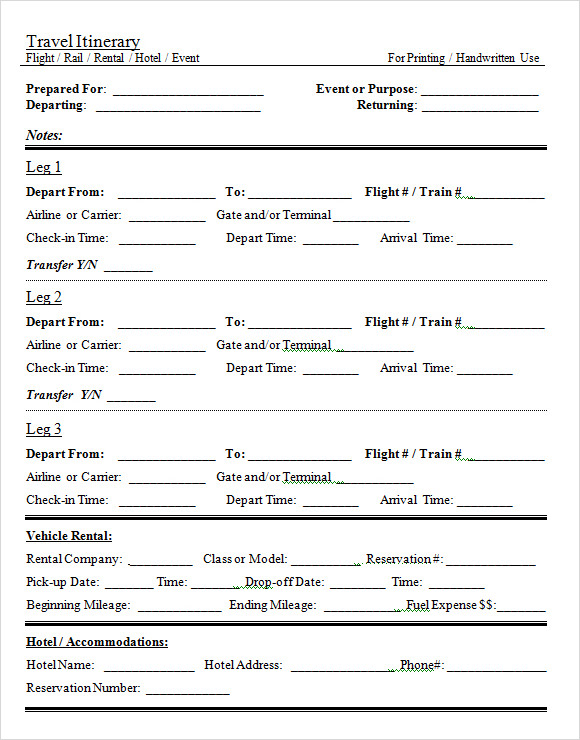 travel itinerary template2