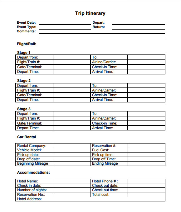 trip itinerary template pdf