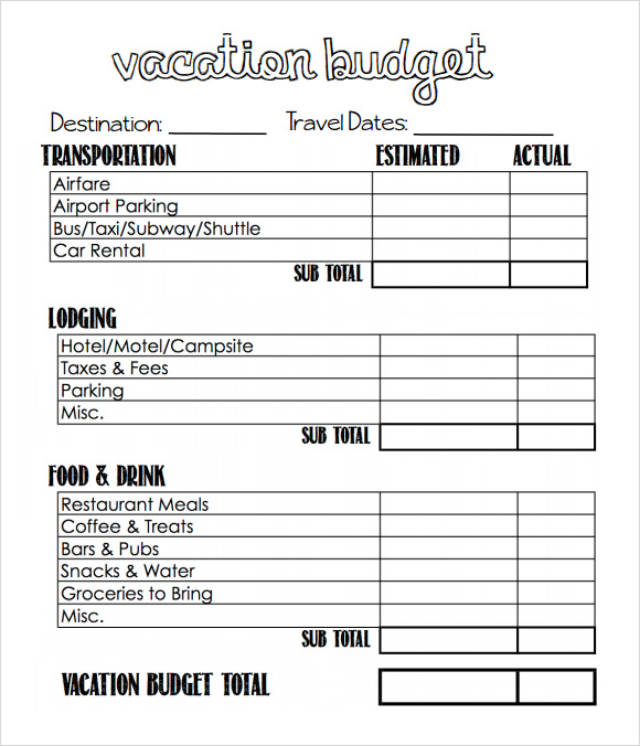 travel budget planning template