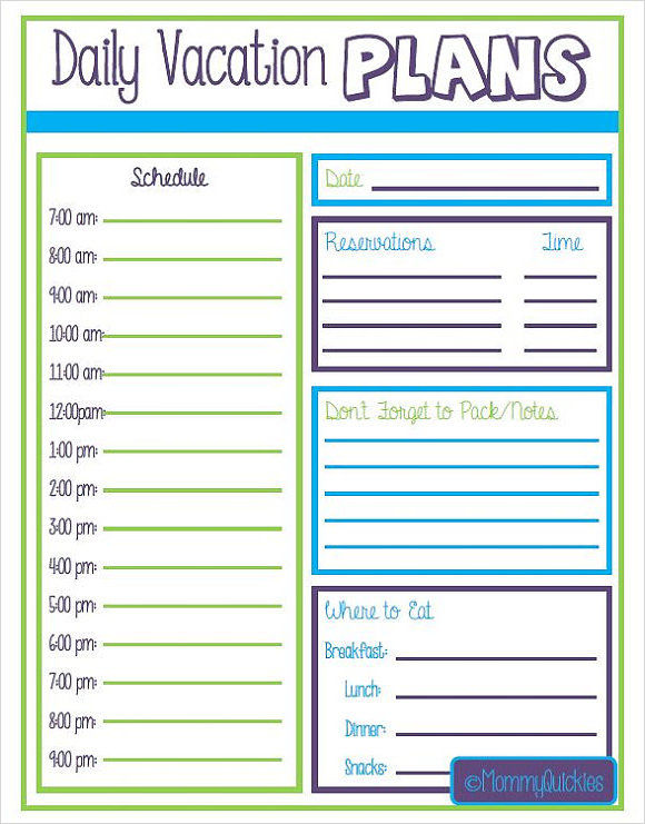 Cute Vacation Itinerary Template