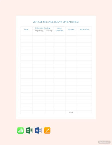vehicle mileage blank spreadsheet template