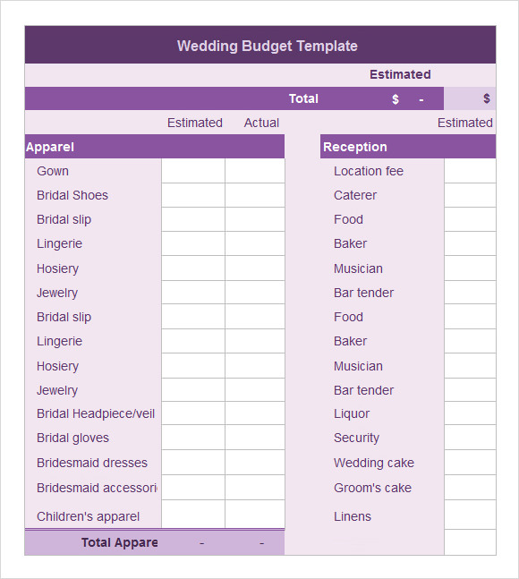 Wedding Budget Google Sheet Template