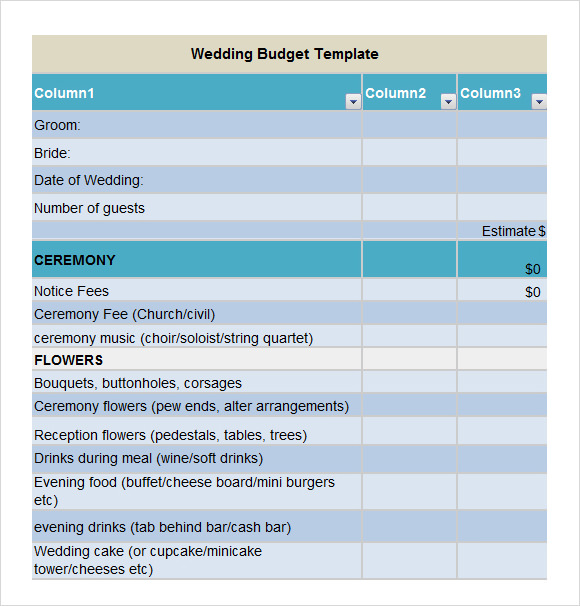 wedding planning budget template