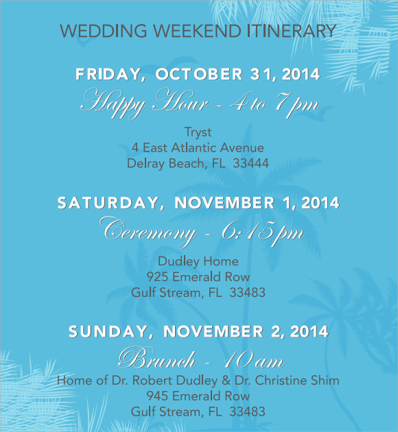 wedding weekend itinerary examples