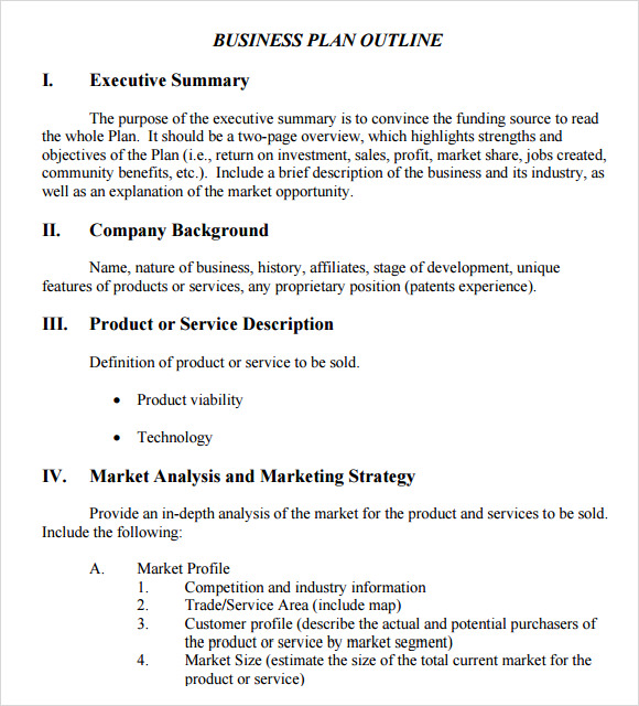 outline for writing a business plan