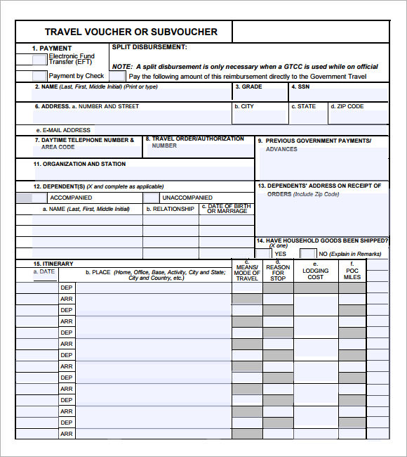 pcs travel voucher calculator