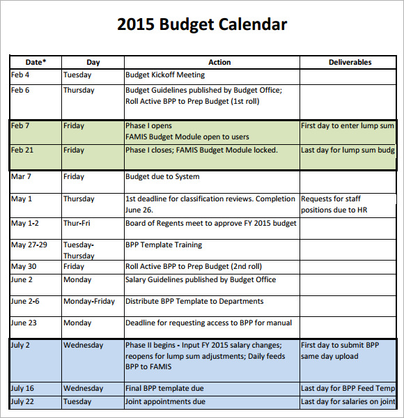 budget calendar printable