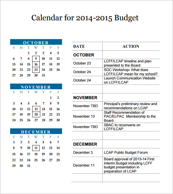 digital budget calendar